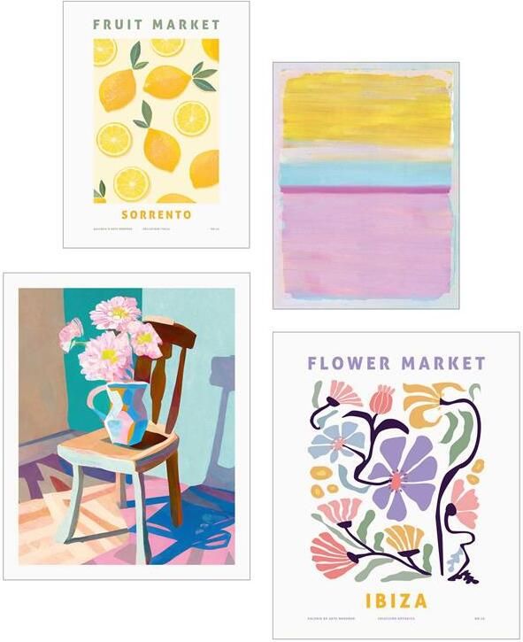 Reinders Pastel Joy Schilderijen set 4-delig Hout