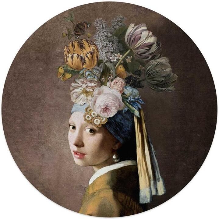 Reinders Pearl Girl Flowers Glasschilderij Ø 50cm