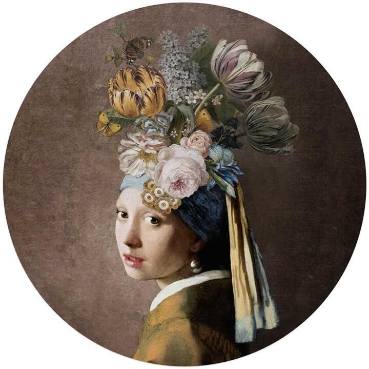 Reinders Pearl Girl Flowers Glasschilderij Ø 70cm