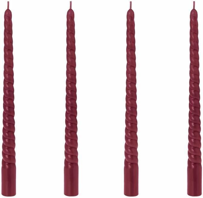 Riverdale Dinerkaarsen burgundy Gedraaide kaarsen set van 4