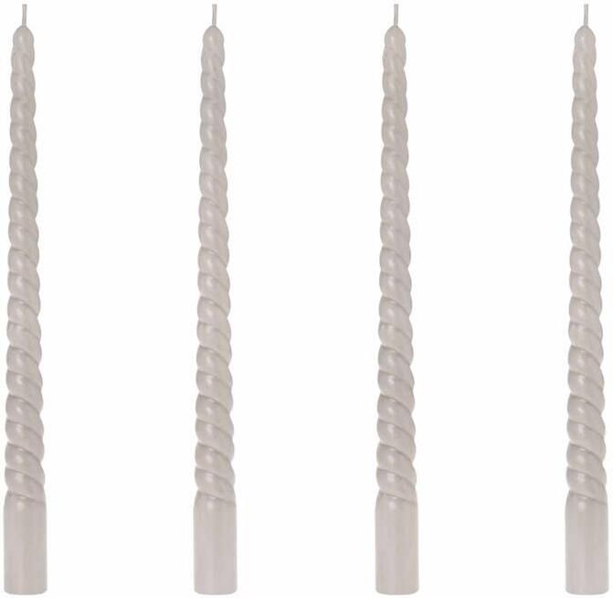 Riverdale Dinerkaarsen lichtgrijs Gedraaide kaarsen set van 4