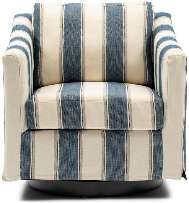 Riviera Maison Fauteuils met armleuning fauteuils draaibaar Moretta Swivel Armchair Polyester Rubberwood Iron Blauw Wit - Foto 3