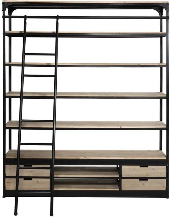 Rootsmann Boekenkast Met Ladder Buffetkast Hout & Metaal White Wash