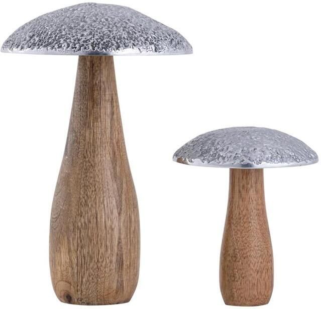 Sfeer voor jou SVJ Deco Paddenstoelen 13x13x20 cm Hout Naturel Set van 2