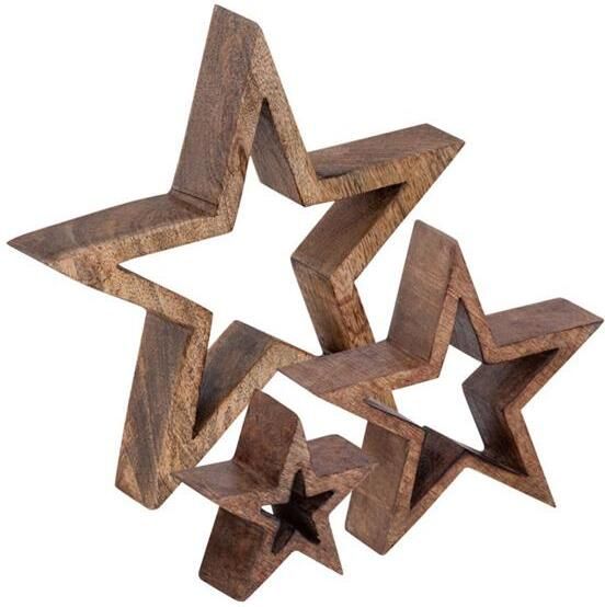Sfeer voor jou SVJ Deco Sterren 4x26x26 cm Mango Hout Naturel Set van 3