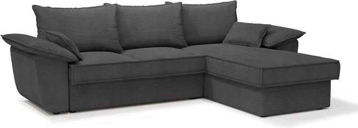 SIA Home 257cm antraciet corduroy slaapbank met rechte hoek en commode