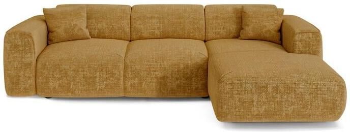 SIA Home 5-zits hoekbank in mosterdgeel fluweel met reliëf