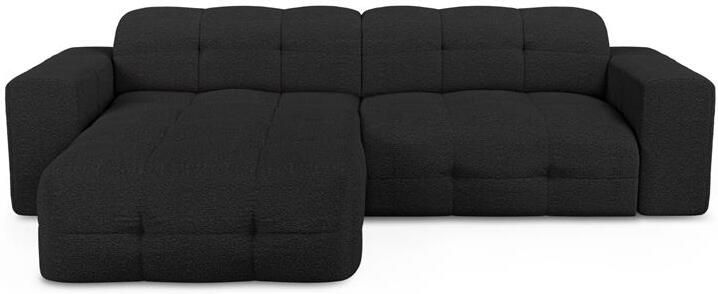 SIA Home 5-zits linker hoekbank in zwarte bouclette stof 230cm