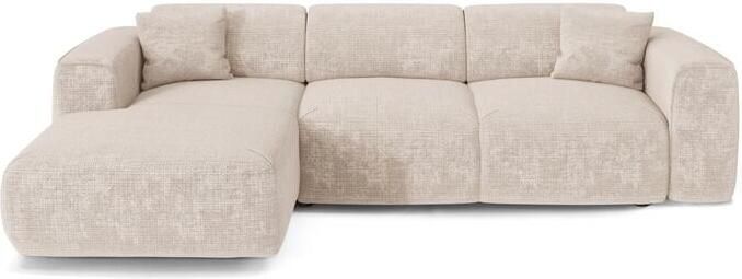 SIA Home 5-zits linkerhoek slaapbank in crèmekleurig reliëffluweel