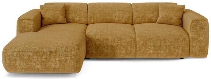 SIA Home 5-zits linkerhoek slaapbank in mosterdgeel reliëffluweel