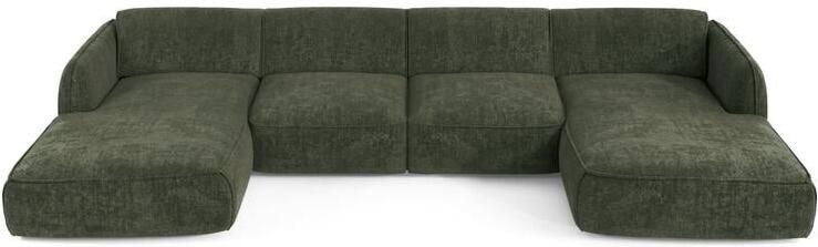SIA Home 5-zits panoramische bank in olijfgroen fluweel 346cm