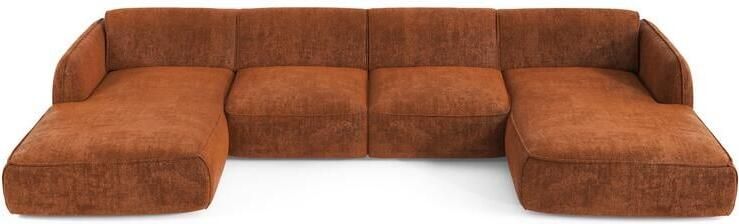 SIA Home 5-zits panoramische sofa in terracotta fluweel 346cm
