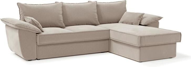 SIA Home Beige fluwelen hoekbank met boxzitting 257cm