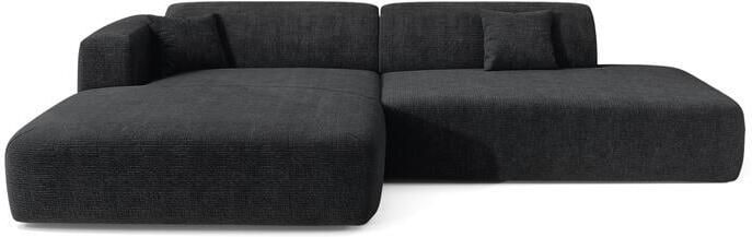 SIA Home Hoekbank links open donker antraciet geblokt fluweel 5-zits