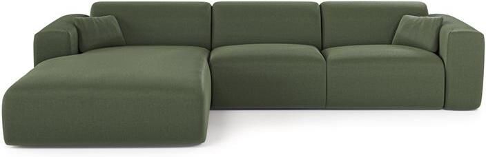 SIA Home Linker hoekbank dunlopillo 5 zits in groen geweven stof