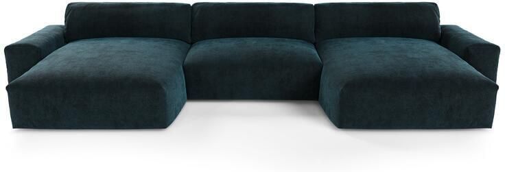 SIA Home Pauwblauw fluwelen 5-zits panorama bank 420cm