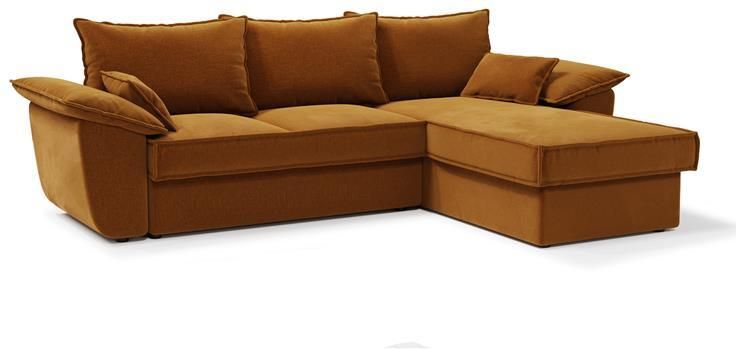 SIA Home Rechte hoekbank met mosterd fluwelen ombouwbare commode 257cm