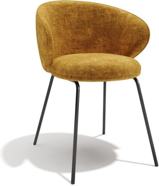 SIA Home Set van 2 mosterdkleurige fluwelen stoelen met zwarte poten