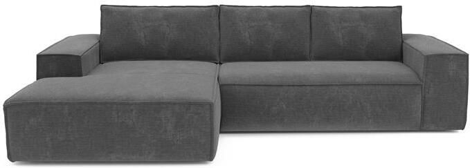 SIA Home Slaapbank hoek links dunlopillo fluweelmotief grijs 140cm