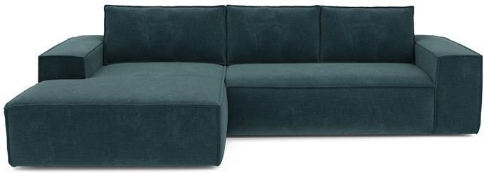 SIA Home Slaapbank links hoek dunlopillo fluweel blauw patroon 140cm