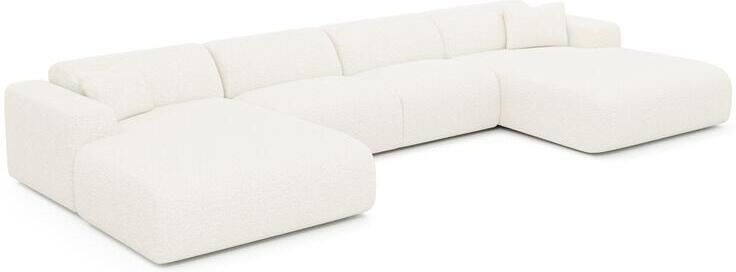SIA Home Symmetrische panoramische bank in bouclette stof crème 366cm