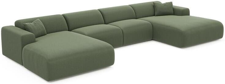 SIA Home Symmetrische panoramische bank in olijfgroene geweven stof 356cm