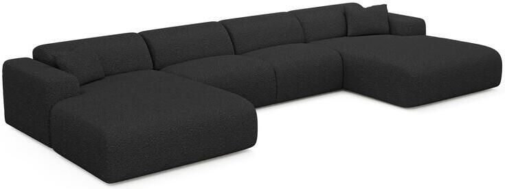 SIA Home Symmetrische panoramische bank in zwarte bouclette stof 366cm