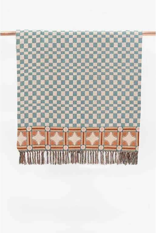 Sissy-Boy Jacquard deken met geblokt patroon en franjes (130x180 cm)