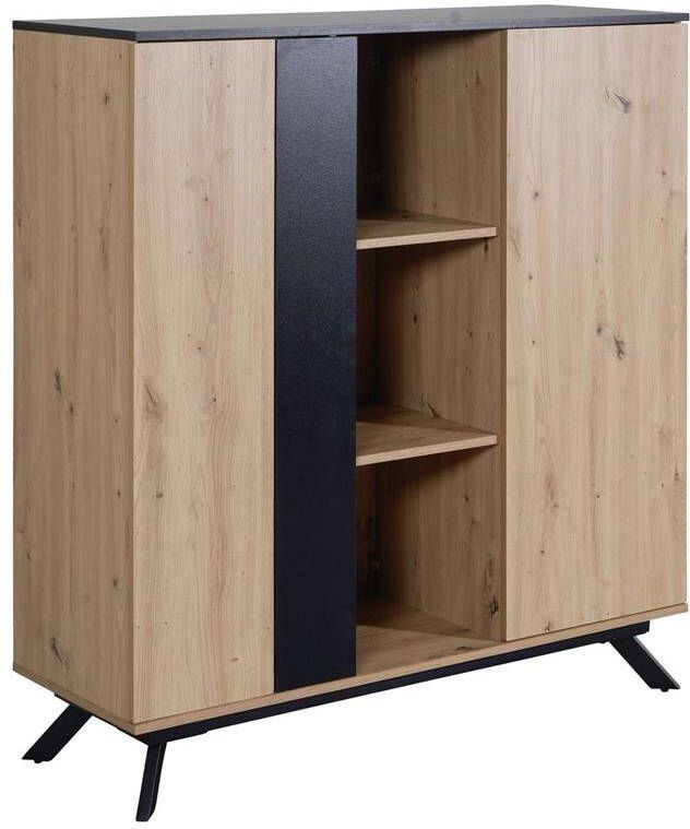 Ervesto 110x125x40 cm MDF dressoir in eiken decor zwart ladekast met 2 deuren Ladekast met plank Gangkast modern Vrijstaand dressoir met metalen poten - Foto 2
