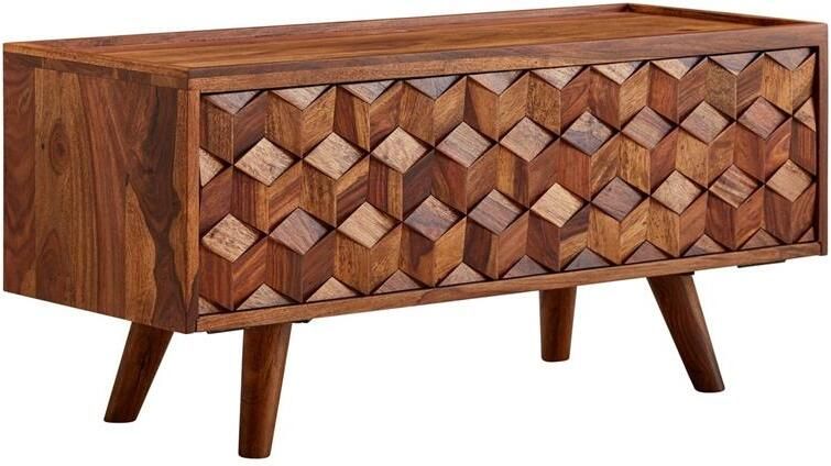 Sky Style HiFi Lowboard Massief Sheesham-Hout TV-Dressoir 92x44x35 cm met Vouwdeur TV-Meubel Hoog TV-Tafel TV-Bord Woonkamer Modern - Foto 2