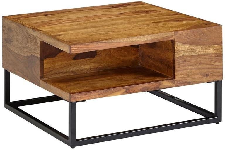 Industrieelinhuis.nl Salontafel 60x60x34 5 cm massief sheeshamhout metalen hoeksalontafel Woonkamertafel met opbergruimte Massieve salontafel Kleine tafel bijzettafel woonkamer modern - Foto 2