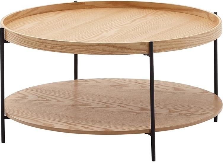 Sky Style salontafel 78x78x40 cm salontafel hout metaal woonkamertafel eiken Moderne ronde design kamertafel met plank Houten tafel salontafel Tafel woonkamer - Foto 2