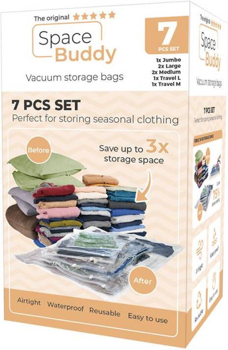 Space Buddy Vacuümzakken Opbergzakken Kleding voor Onderweg 7 st.