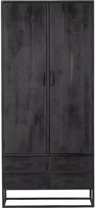 Kabinet kast Milan zwart Mangohout en staal 90 cm zwarte kast met deuren houten kast zwart - Foto 3