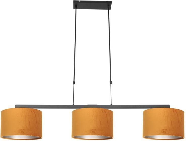 Steinhauer hanglamp Stang zwart metaal velours stof grote eettafellamp E27 3460ZW