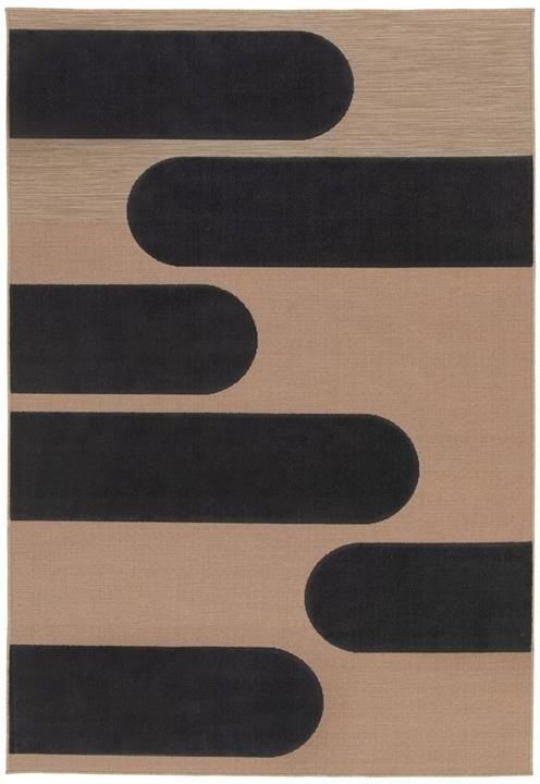 Sweeek Beige interieur|exterieur tapijt met zwart geometrisch
