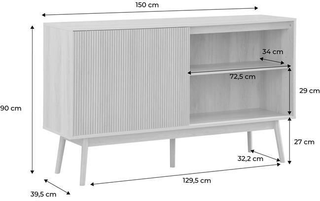 Sweeek Dressoir donker houtdecor Linear B 150 x D 39.5 x H 90cm - Foto 2