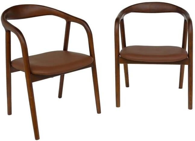 Sweeek Hevea hout en kunstleren fauteuils (Set van 2)