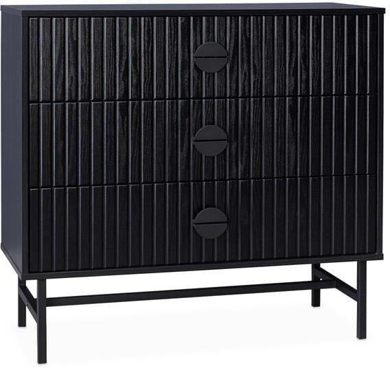 Sweeek Houtdecor commode met 3 laden en zwarte groeven - Foto 2