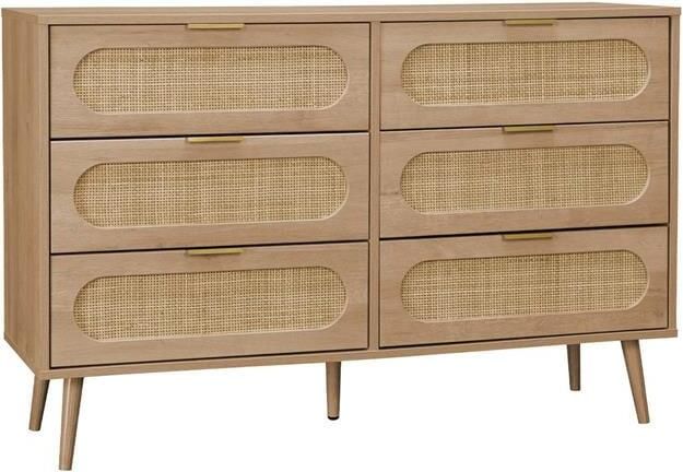 Sweeek Ladekast van hout en rotan 6 laden