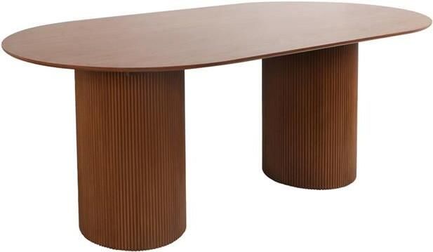 Sweeek Langwerpige eettafel met gesneden houteffect 4-6