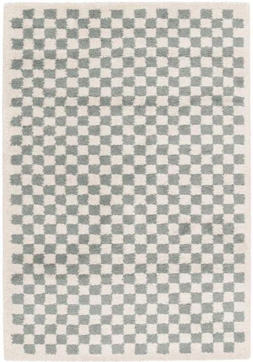 Sweeek Lichtblauw en crèmekleurig geruit interieur tapijt