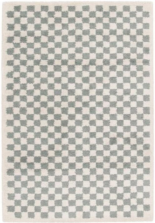 Sweeek Lichtblauw en crèmekleurig geruit interieur tapijt