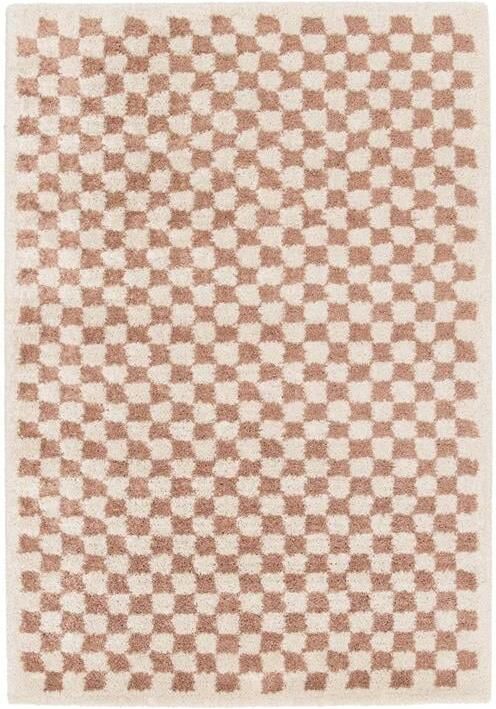 Sweeek Oud roze en crèmekleurig geruit interieur tapijt