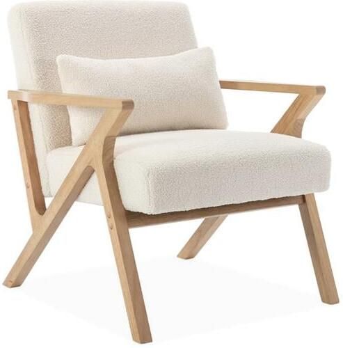 Sweeek Scandinavische fauteuil in heveahout en bouclé