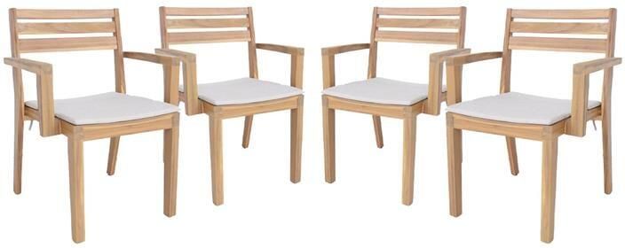 Sweeek Set van 4 acaciahouten tuinstoelen met kussen