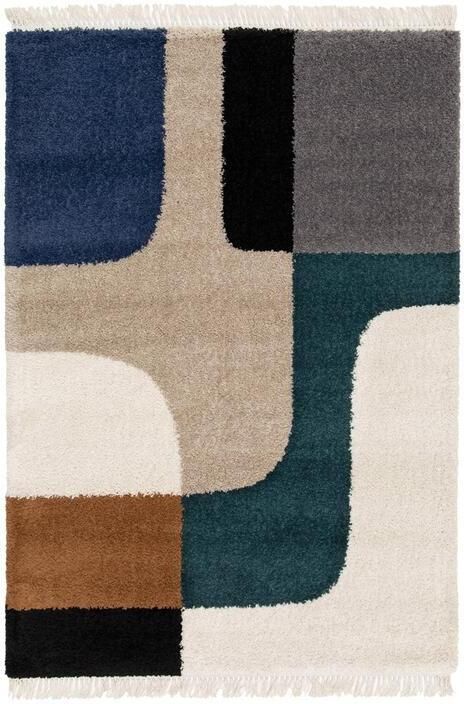 Sweeek Shaggy tapijt geometrisch patroon crème