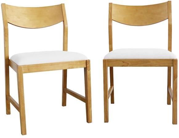 Sweeek Stoel van heveahout en beige stof (set van 2)