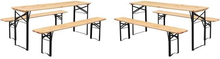 Sweeek Vouwbare tafel van dennenhout met 2 banken (set van 2)