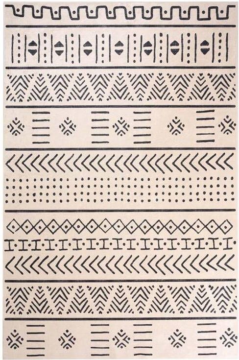 Tapeso Bohemian vloerkleed wasbaar Moderna wit|zwart 80x150 cm